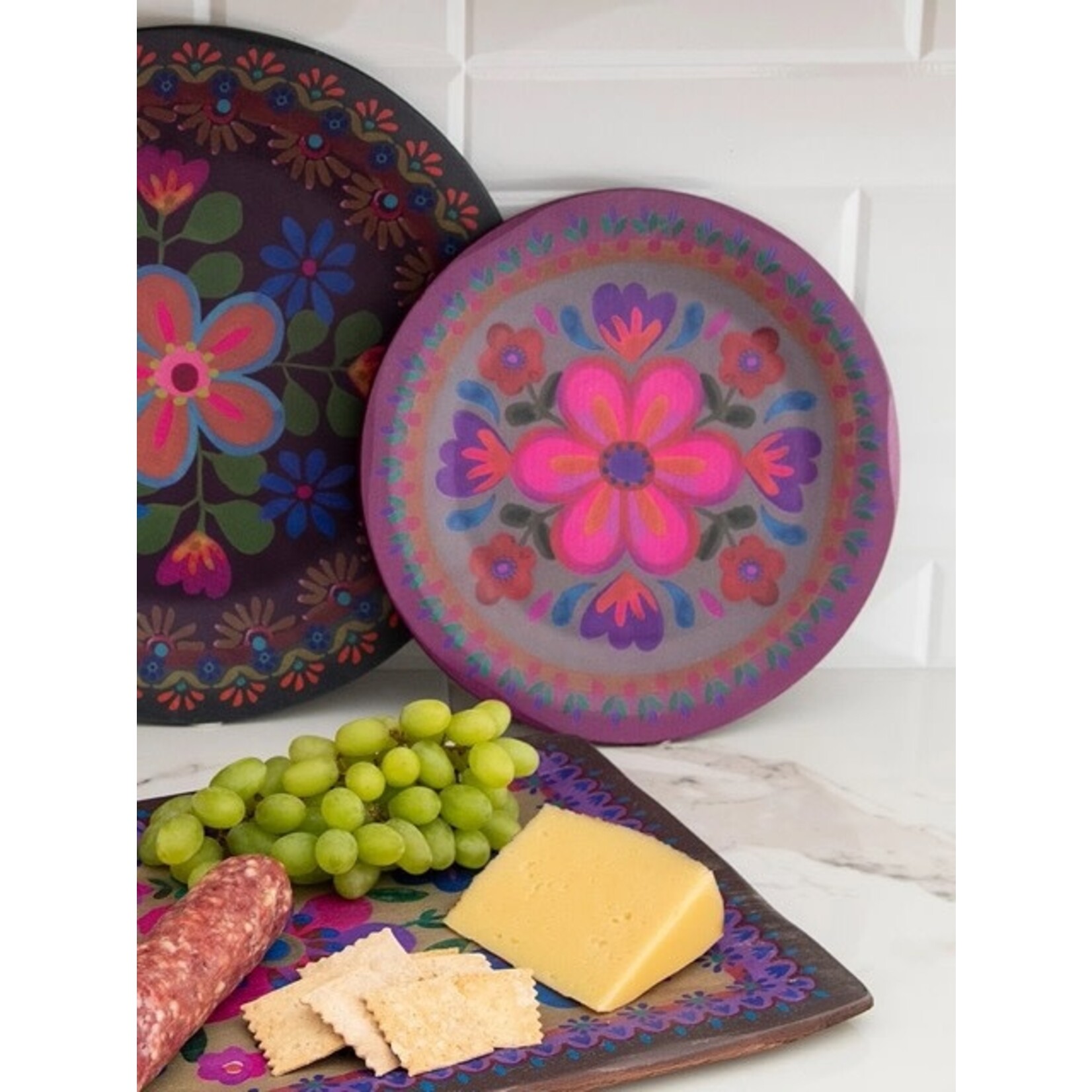 natural life folk flower pink round platter