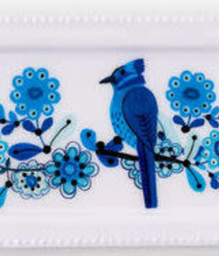 available at m. lynne designs Blue & White Enamel Tray with Bird