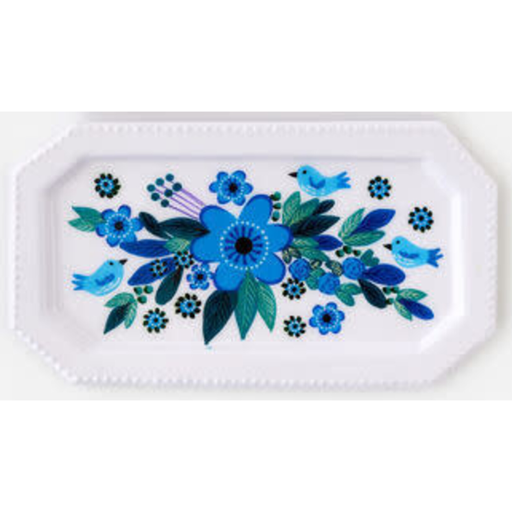 m. lynne designs blue & white enamel tray with flowers