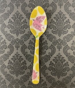 available at m. lynne designs Yellow Enamel Spoon with Bird and Lemons