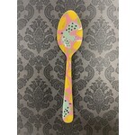 m. lynne designs pink enamel spoon with bird and lemons