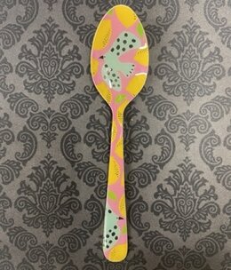 available at m. lynne designs Pink Enamel Spoon with Bird and Lemons