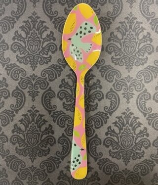 available at m. lynne designs pink enamel spoon with bird and lemons