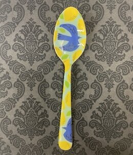 available at m. lynne designs Teal Enamel Spoon with Bird and Lemons