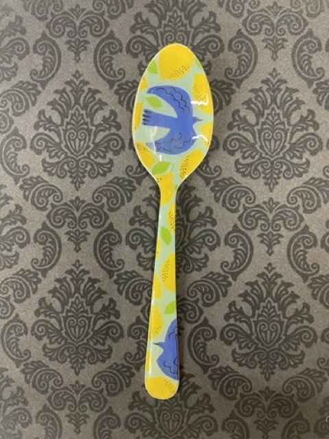 available at m. lynne designs Teal Enamel Spoon with Bird and Lemons