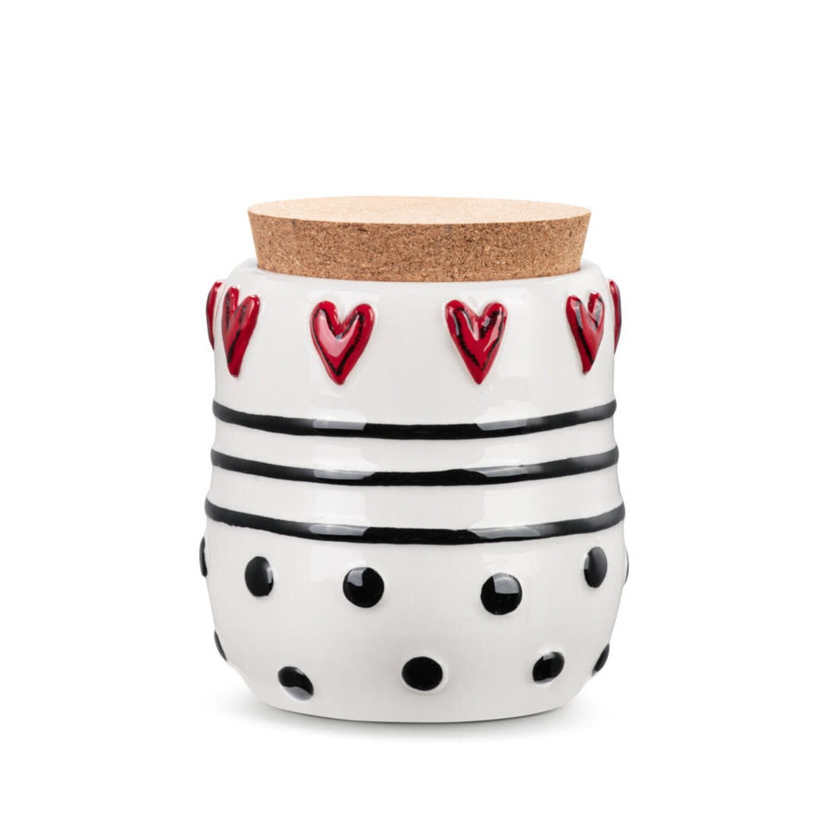 m. lynne designs dots & hearts with cork lid canister