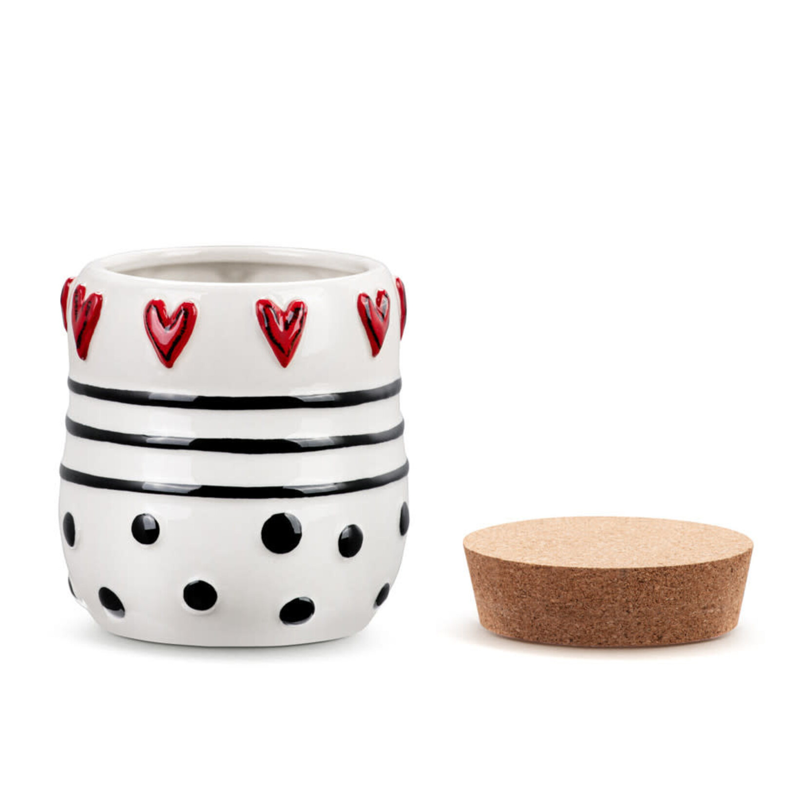 m. lynne designs dots & hearts with cork lid canister