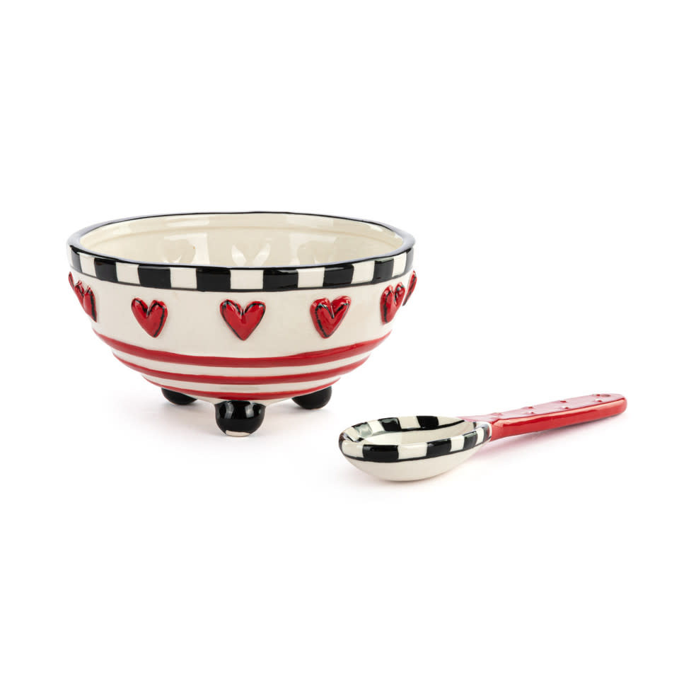 available at m. lynne designs holiday candy dish with red heart and spoon