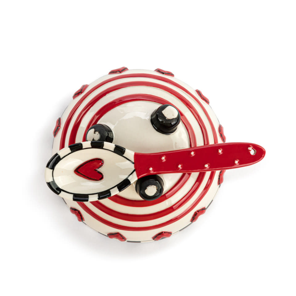 available at m. lynne designs holiday candy dish with red heart and spoon