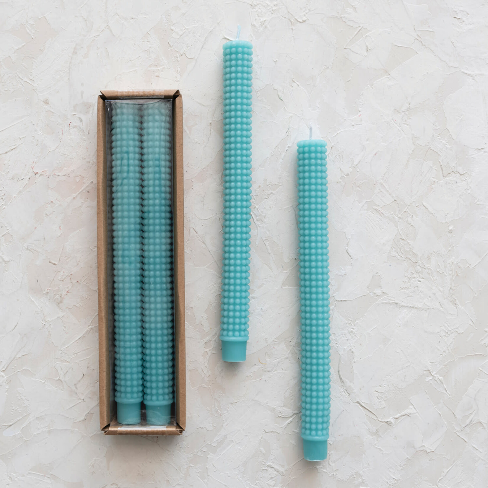 m. lynne designs cyan hobnail taper candle