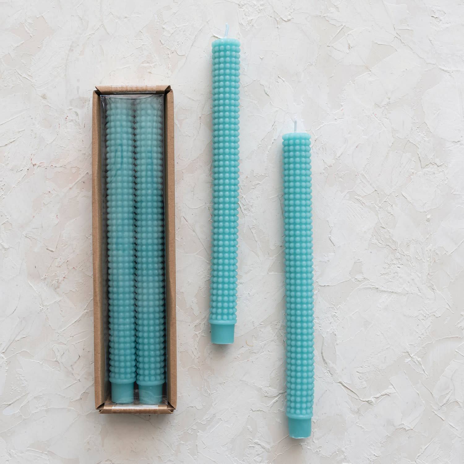 available at m. lynne designs Cyan Hobnail Taper Candle