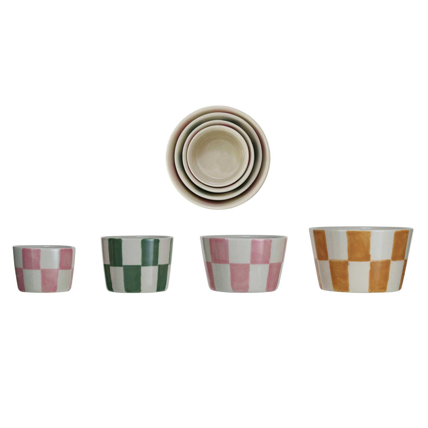 available at m. lynne designs Set of Four Colorful Checkered Nesting Bowls