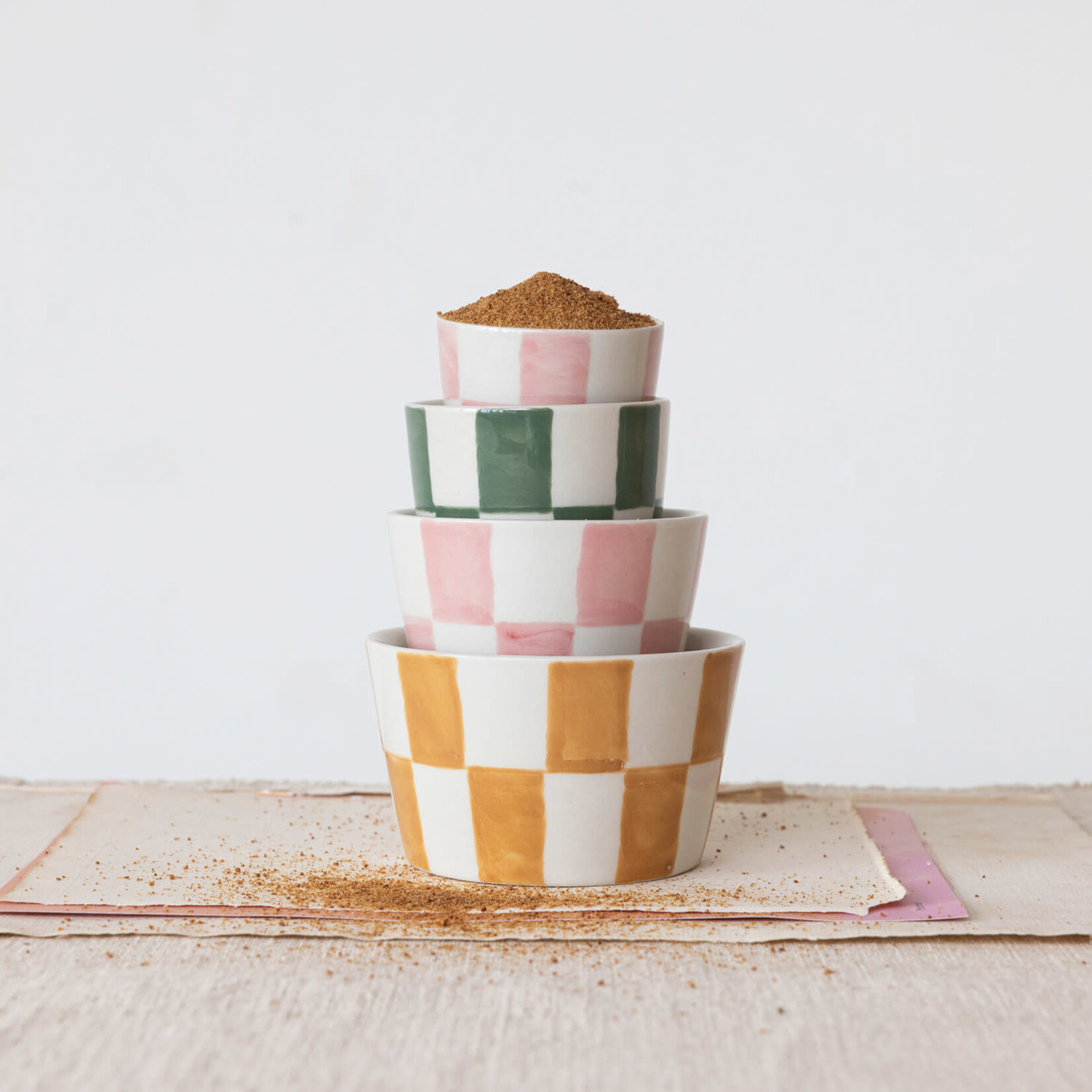 m. lynne designs set of four colorful checkered nesting bowls