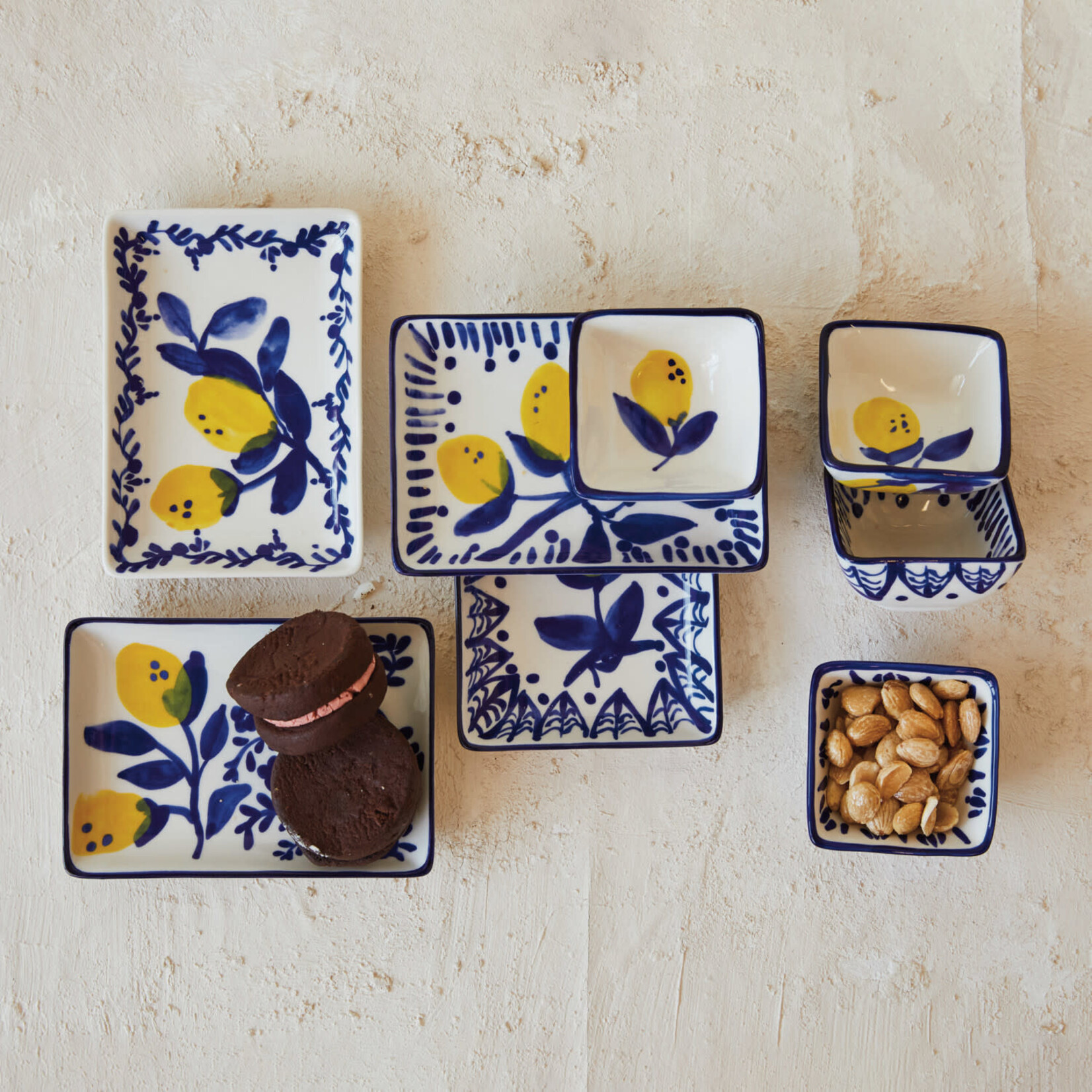m. lynne designs blue and white trinket dish with detailing