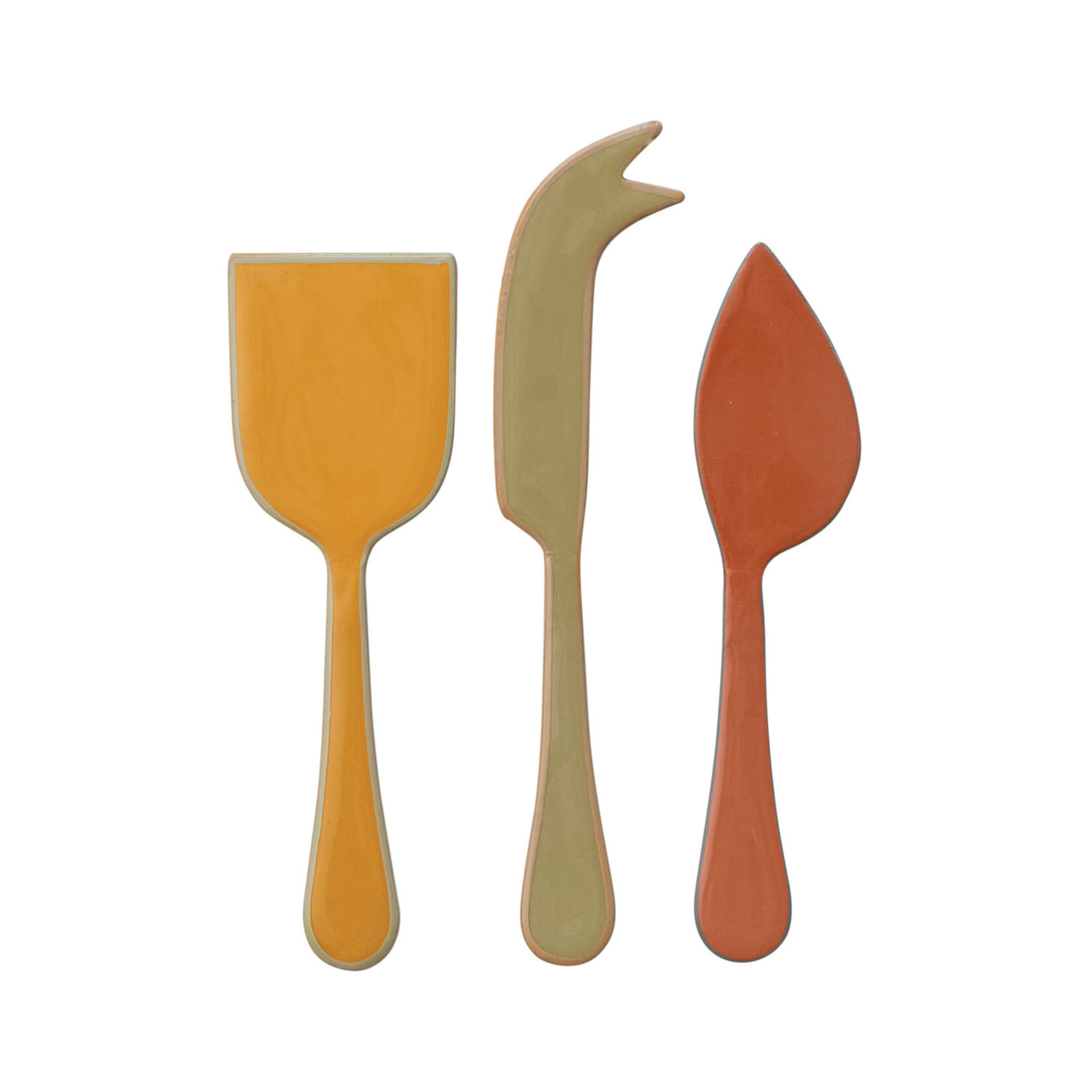 m. lynne designs enameled stainless steel cheese knives with colored edge, set of three