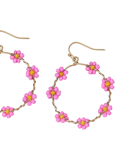 available at m. lynne designs Pink Daisy Flower Bead Loop Earring