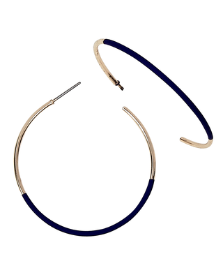 available at m. lynne designs Navy Painted Accent Gold Metal Hoop Earring