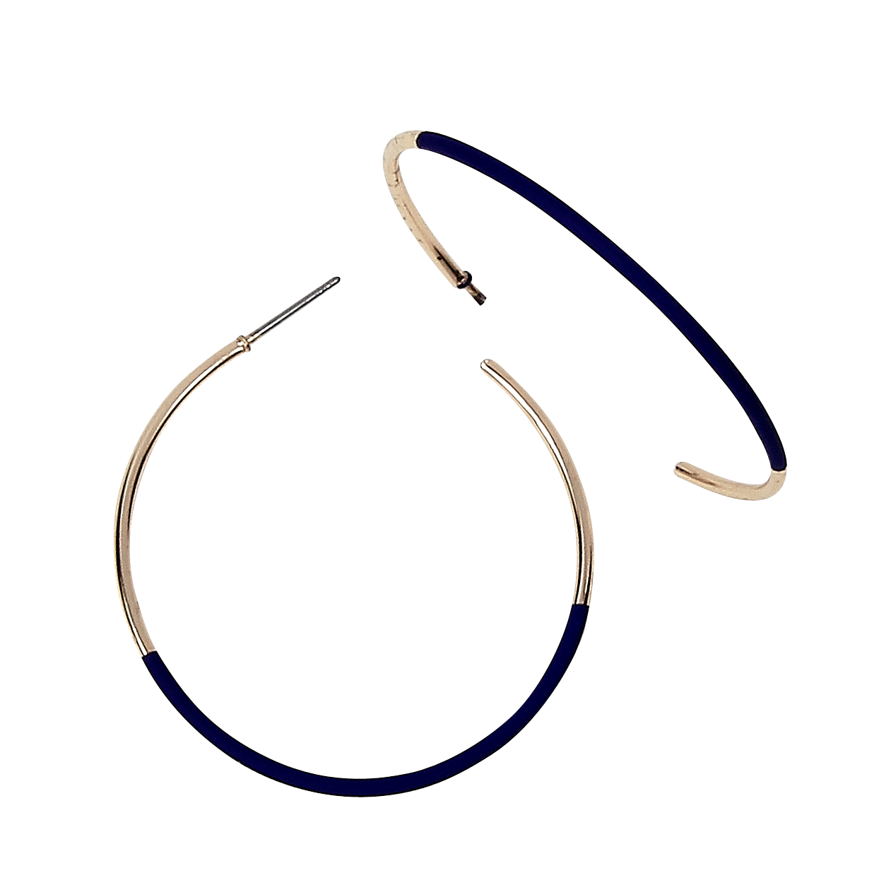 available at m. lynne designs Navy Painted Accent Gold Metal Hoop Earring