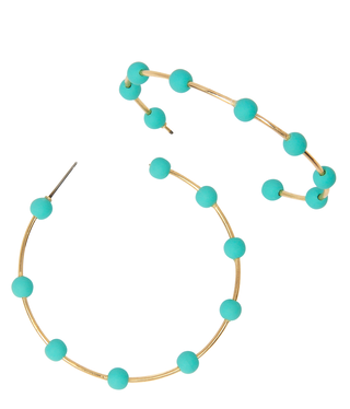 available at m. lynne designs Bright Teal Bead Gold Hoop Earring