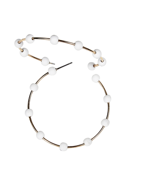 available at m. lynne designs Bright White Bead Gold Hoop Earring