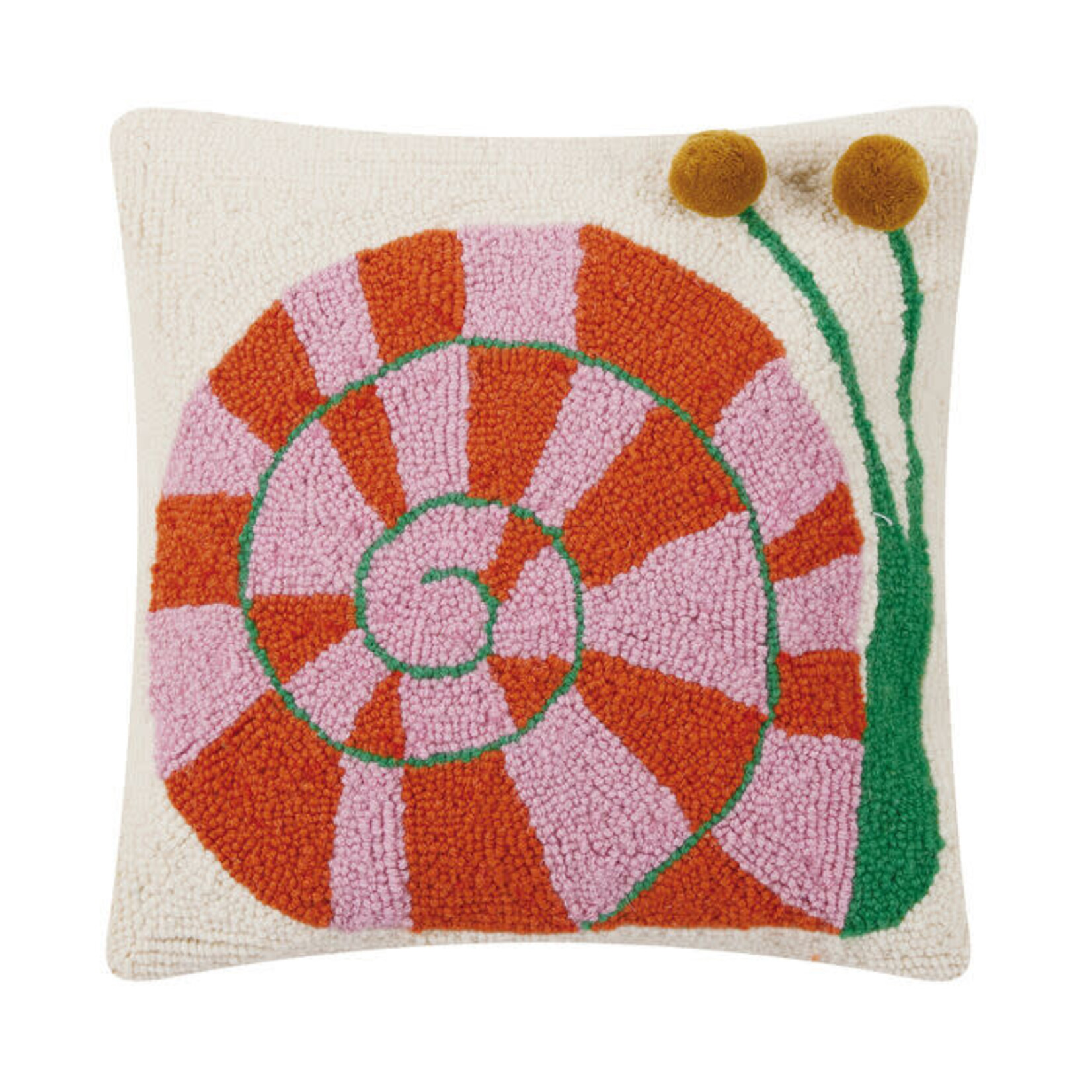 m. lynne designs snail’s pace pillow with pom poms
