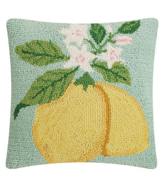 available at m. lynne designs Lemons on Teal Pillow