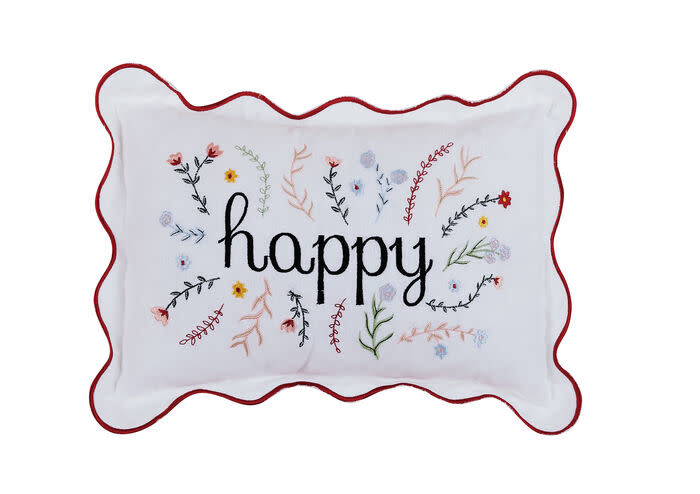 available at m. lynne designs Floral Happy Embroidery Pillow