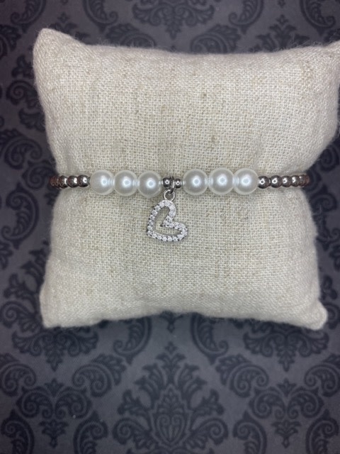 available at m. lynne designs Silver with Pearl and Heart Charm Bracelet