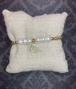 available at m. lynne designs Gold with Pearl and Heart Charm Bracelet