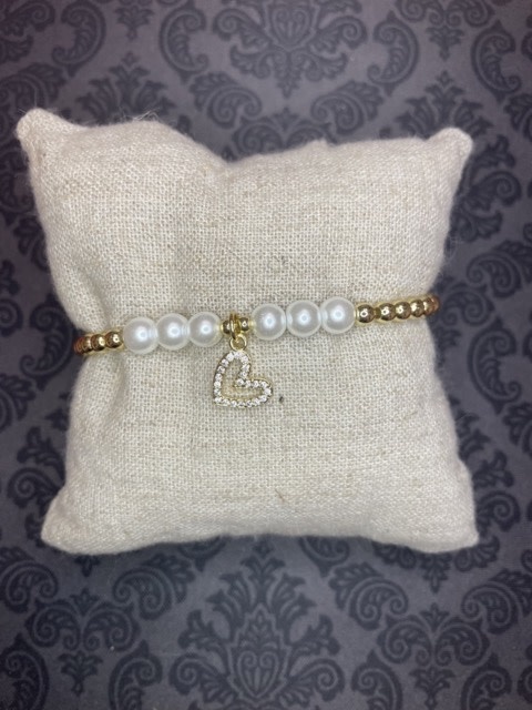 available at m. lynne designs Gold with Pearl and Heart Charm Bracelet