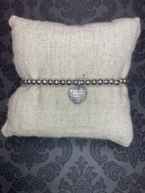 available at m. lynne designs Silver Bead Bracelet with Heart Charm