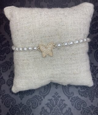available at m. lynne designs Pearl with Gold Pearl Butterfly Bracelet