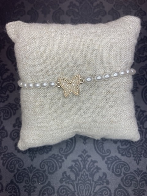 available at m. lynne designs Pearl with Gold Pearl Butterfly Bracelet