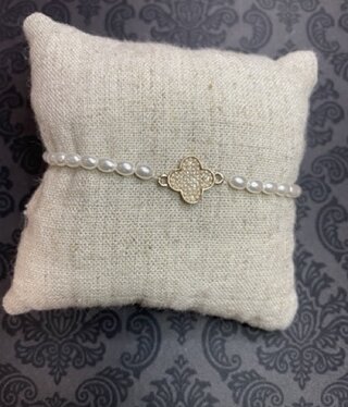 available at m. lynne designs Pearl with Gold Pearl Clover Bracelet