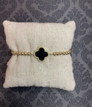 available at m. lynne designs Gold Stainless Bead Bracelet with Black Clover