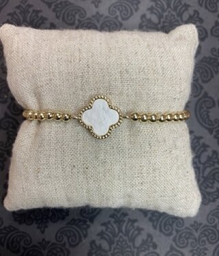 available at m. lynne designs Gold Stainless Bead Bracelet with Mother of Pearl Clover