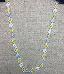 available at m. lynne designs Yellow, White & Blue Seed Bead Flower Necklace