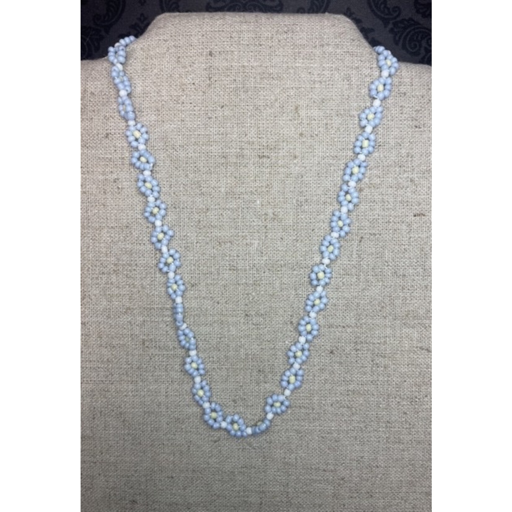 m. lynne designs blue seed bead flower necklace