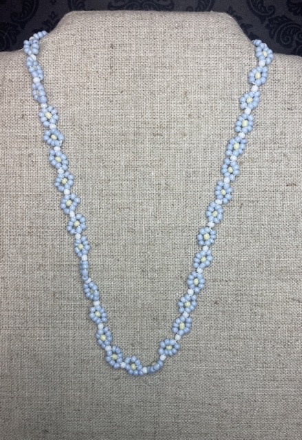 available at m. lynne designs Blue Seed Bead Flower Necklace