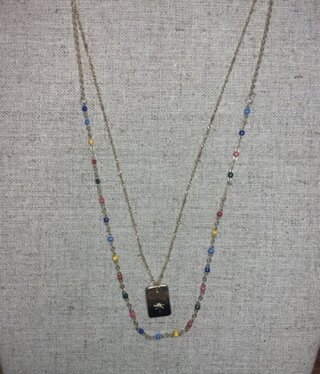 available at m. lynne designs Double Gold with Pendant and Colorful Beads Necklace