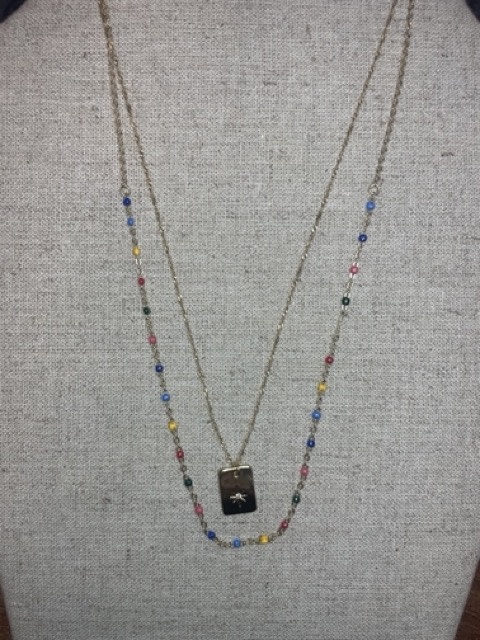 available at m. lynne designs Double Gold with Pendant and Colorful Beads Necklace