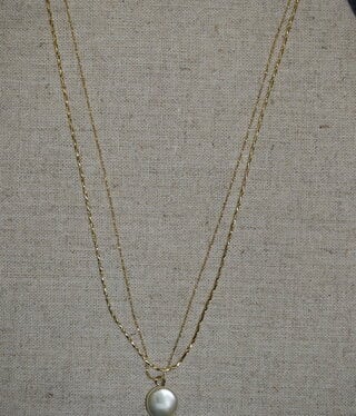 available at m. lynne designs Dainty Double Gold with Single Pearl Necklace