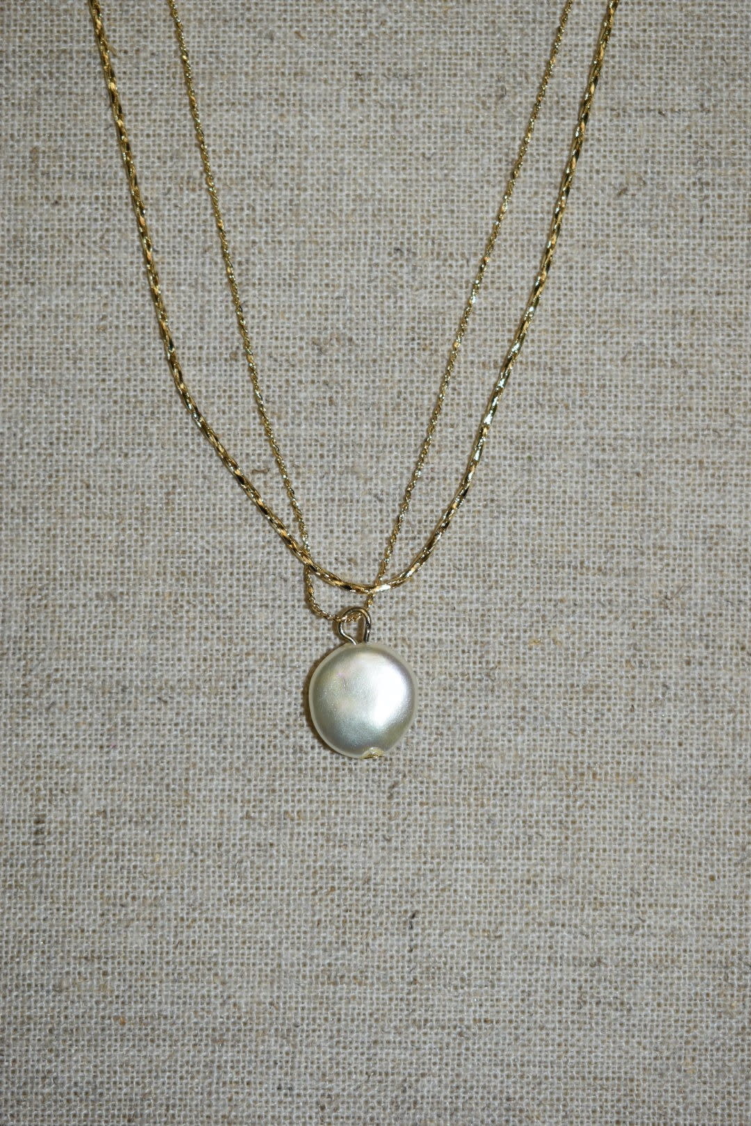 available at m. lynne designs Dainty Double Gold with Single Pearl Necklace