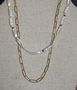 available at m. lynne designs Gold Paperclip with Long Pearl and Multi-Color Necklace