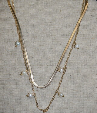 available at m. lynne designs Double Link Necklace with Paperclip and Solid Gold, Pearl Drops