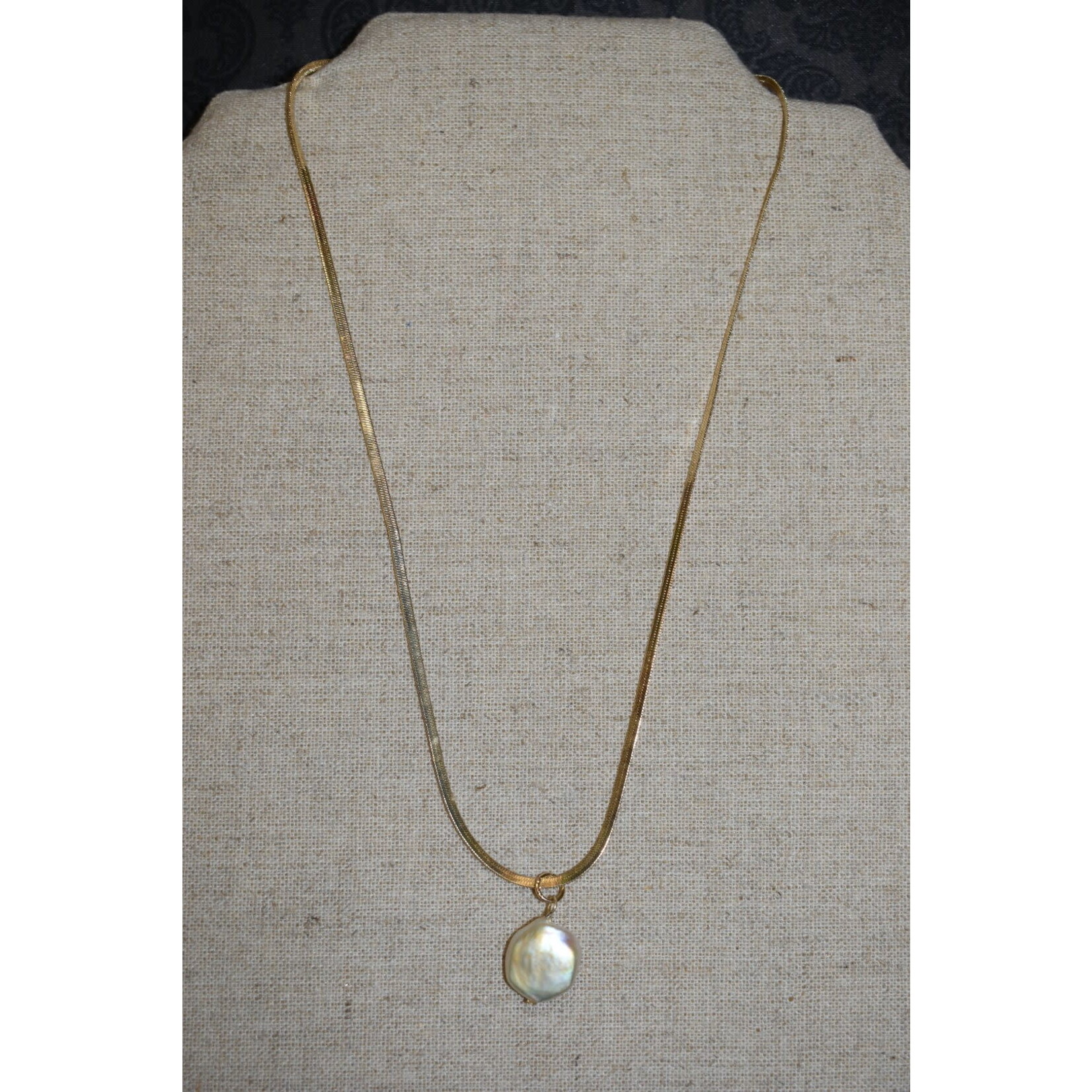 m. lynne designs gold chain necklace with single pearl drop