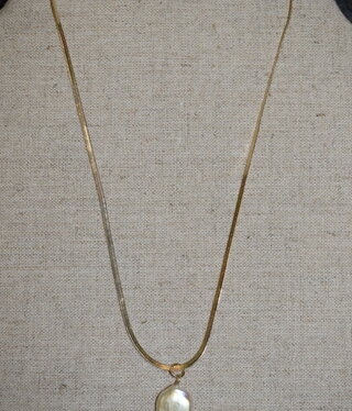 available at m. lynne designs gold chain necklace with single pearl drop