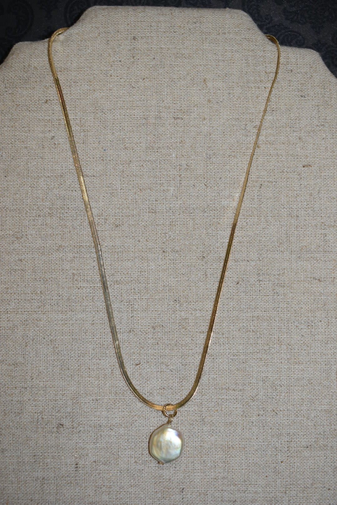 available at m. lynne designs Gold Chain Necklace with Single Pearl Drop