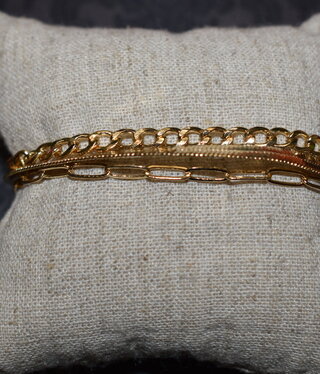 available at m. lynne designs Bracelet, Triple Gold with Flat Chain