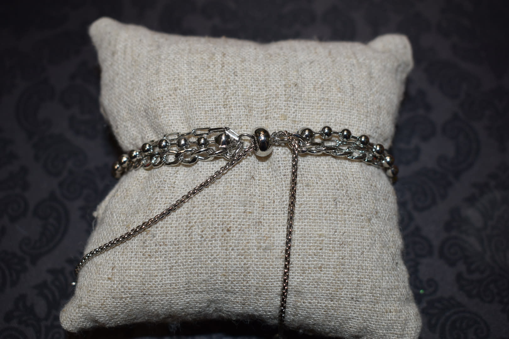 available at m. lynne designs Triple Silver Bracelet with Different Strands